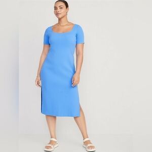 Old Navy Cloisonne Blue Fitted Rib-Knit Scoop-Neck Midi Dress